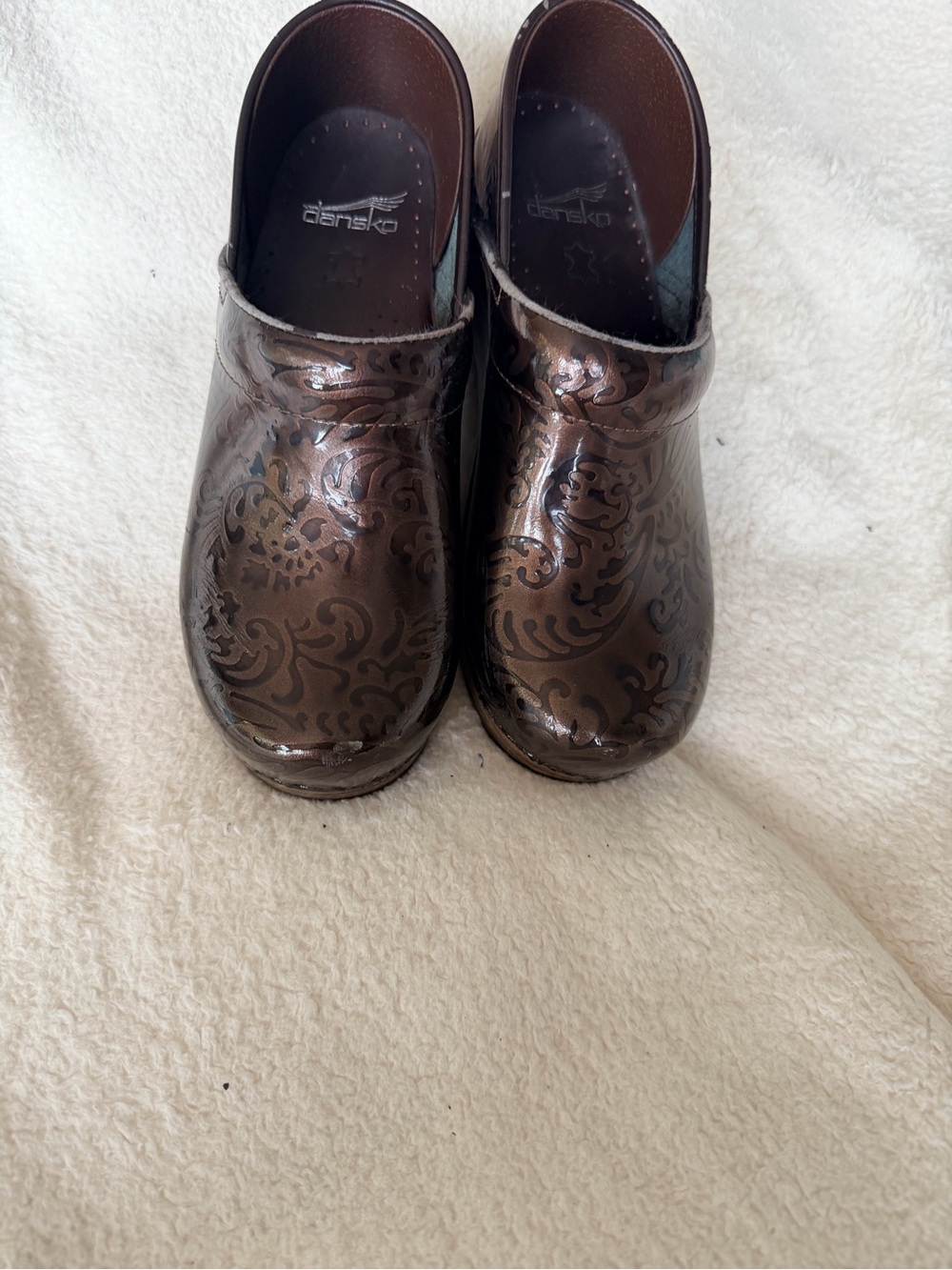 Dansko Professional Clogs Size 38 / US 8 Brown Floral Tooled Leather Shoes